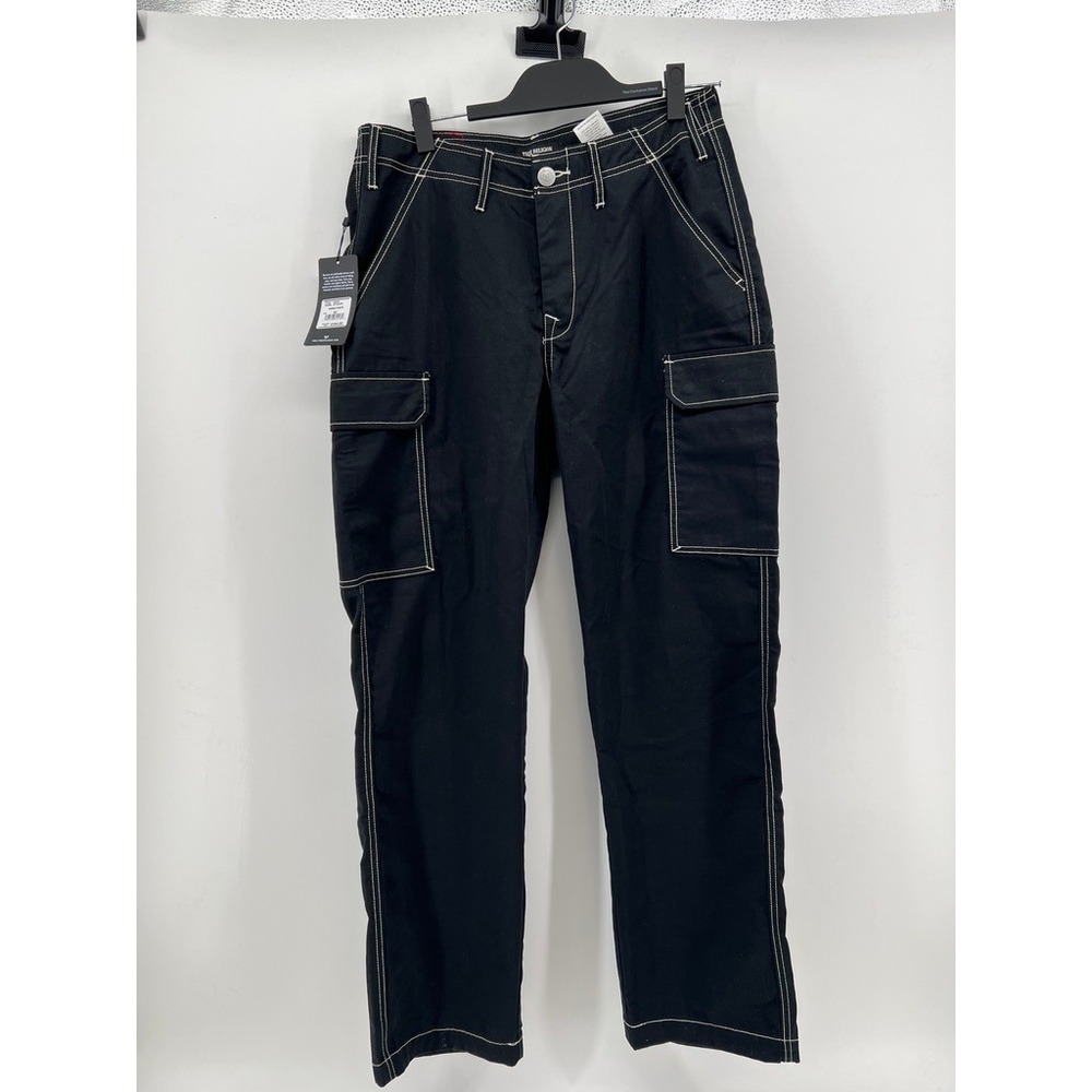True Religion Mens Jet Black Contrast Stitch Cargo Pants 108335 Size 32 NWT